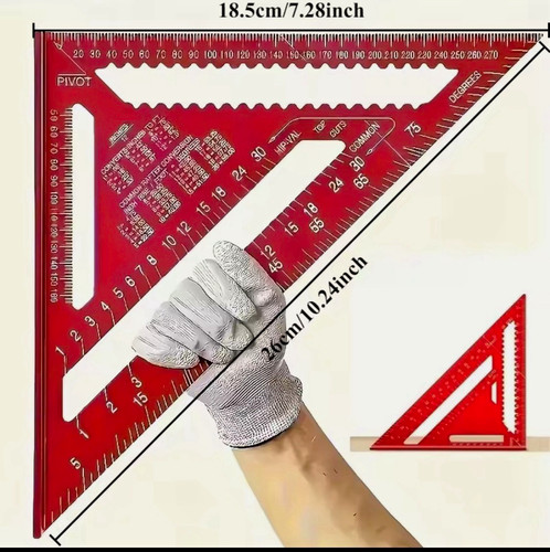 Red metal speed square 260mm - square,